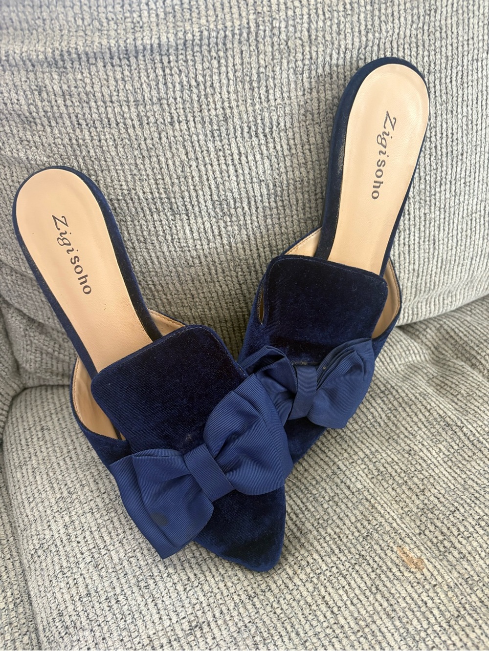 Zigi Soho Navy Velvet Pointed Bow Mules
